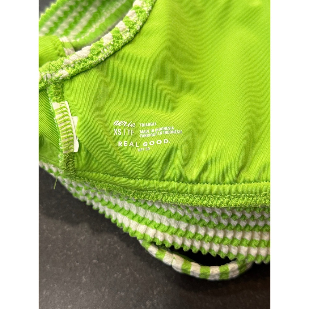 Aerie Triangle Bikini Top Womens XS Lime Green Striped Textured UPF 50 - Picture 4 of 6